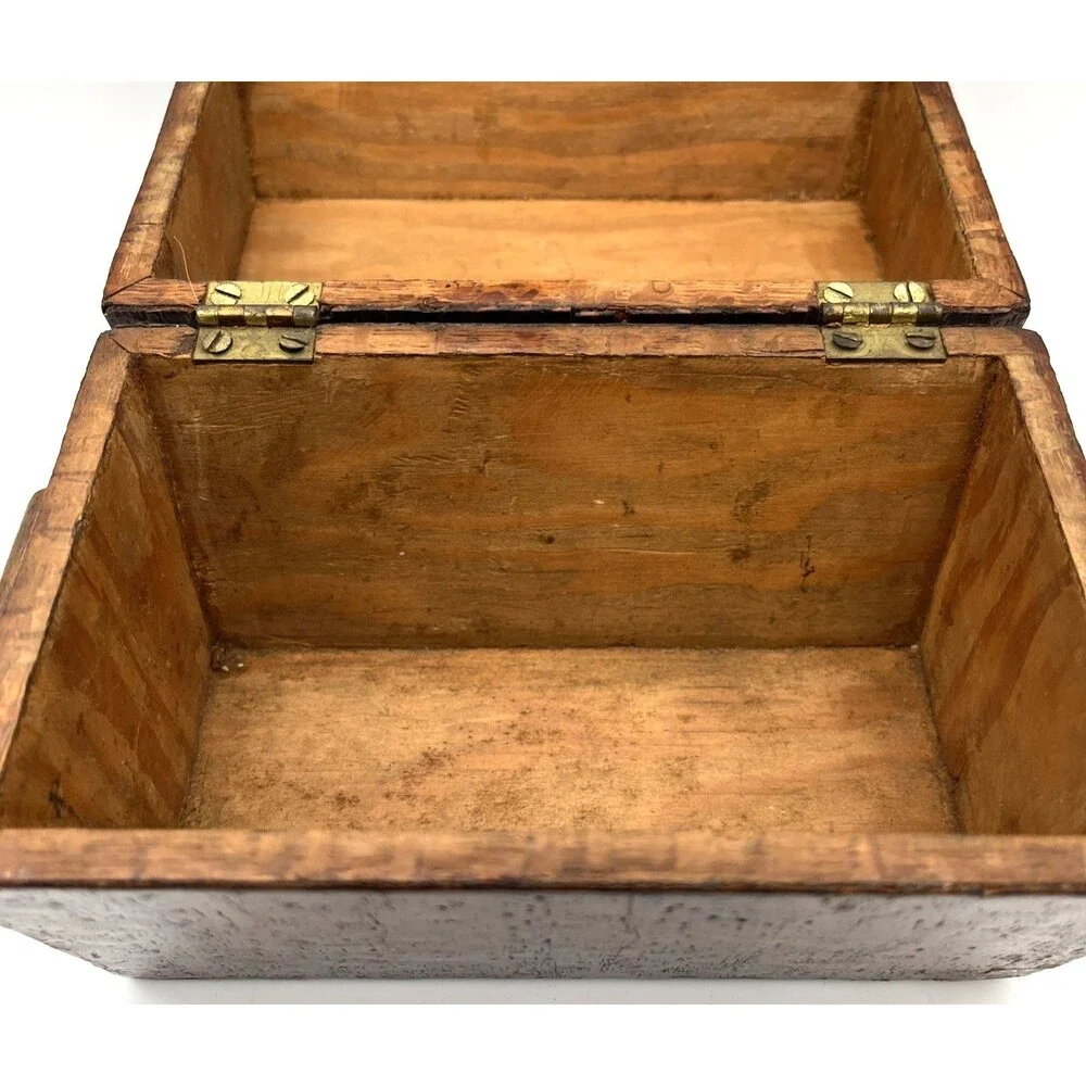 Vtg 1940s Wooden Nautical Trinket Box Ship Folk Art Lift-Out Tray Keepsake Chest